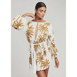 Retrofete gorgeous Grace Dress White & Gold Palm Sequin